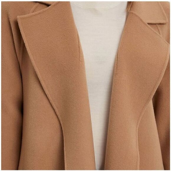 Gentle Herd Women’s Single Breasted Belted Wrap Wool Coat in Color Camel - Picture 6 of 16